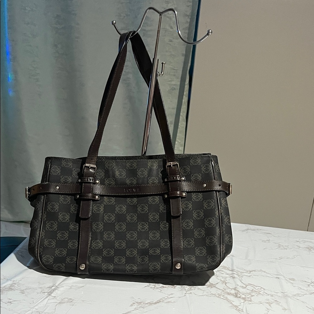 Loewe Black and Dark Brown Monogram Tote